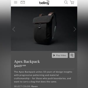 Bellroy Apex Backpack in Raven (black)